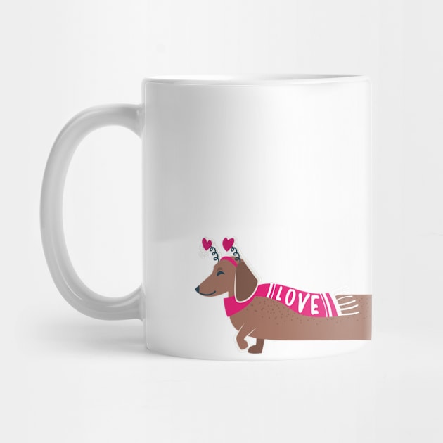 Dachshunds long love // fuchsia pink hearts scarves sweaters and other Valentine's Day details brown funny weiner dog puppy Scale + Placement Primary Tag by SelmaCardoso